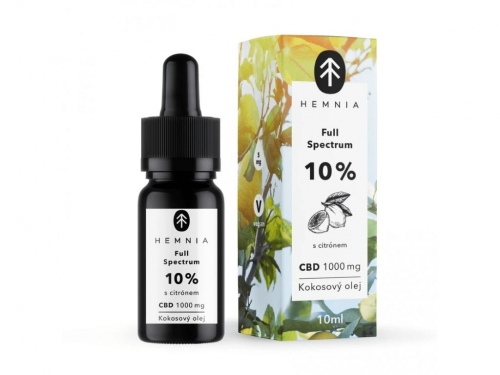 Hemnia Full Spectrum CBD MCT кокосово масло 10%, 1000 mg, 10 ml, лимон