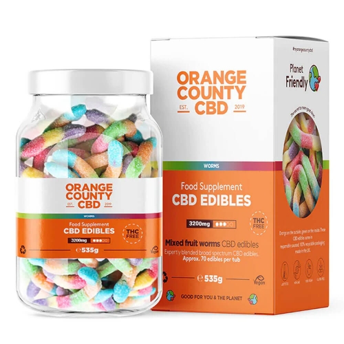 Orange County CBD Gummies Worms, 70 броя, 3200 mg CBD, 535 g